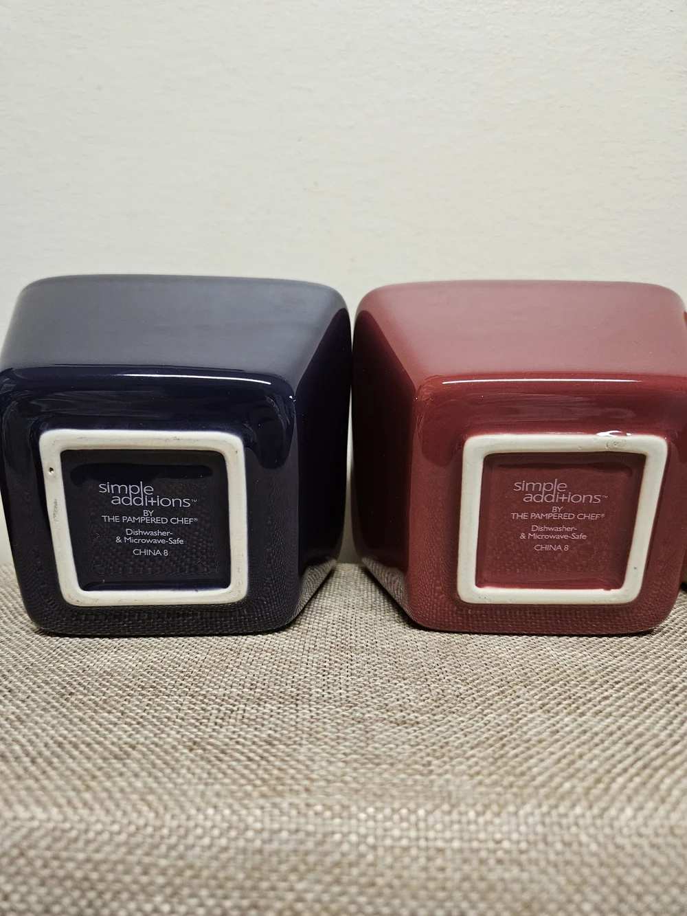 Pampered Chef Ceramic Snack Set in Burgundy, Mustard, and Navy